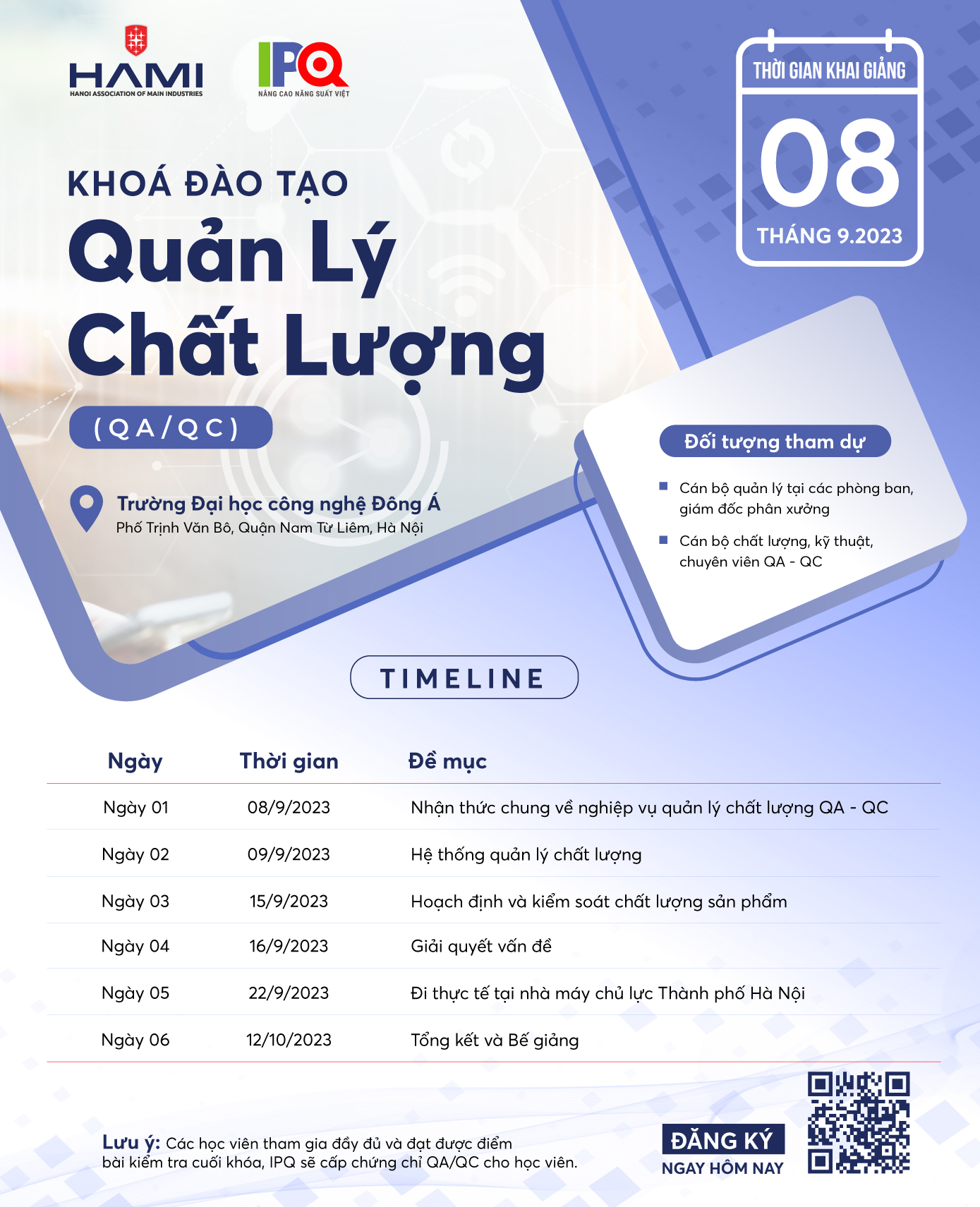 Khóa Đào Tạo Quản Lý Chất Lượng (QA/QC) - Ưu Đãi Đặc Biệt Dành Cho Doanh Nghiệp Hội Viên HAMI